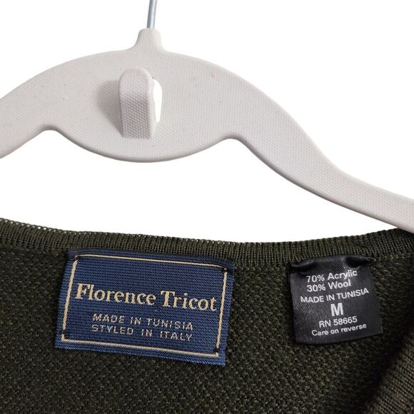 Florence Tricot Sweater Mens Medium Green Striped V-Neck Wool‎ Knit Pullover - Picture 2 of 8